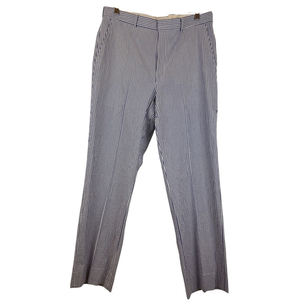 Berle Seersucker Pants Men's 34X32‎ Regular Blue Hickory Relaxed Fit Preppy